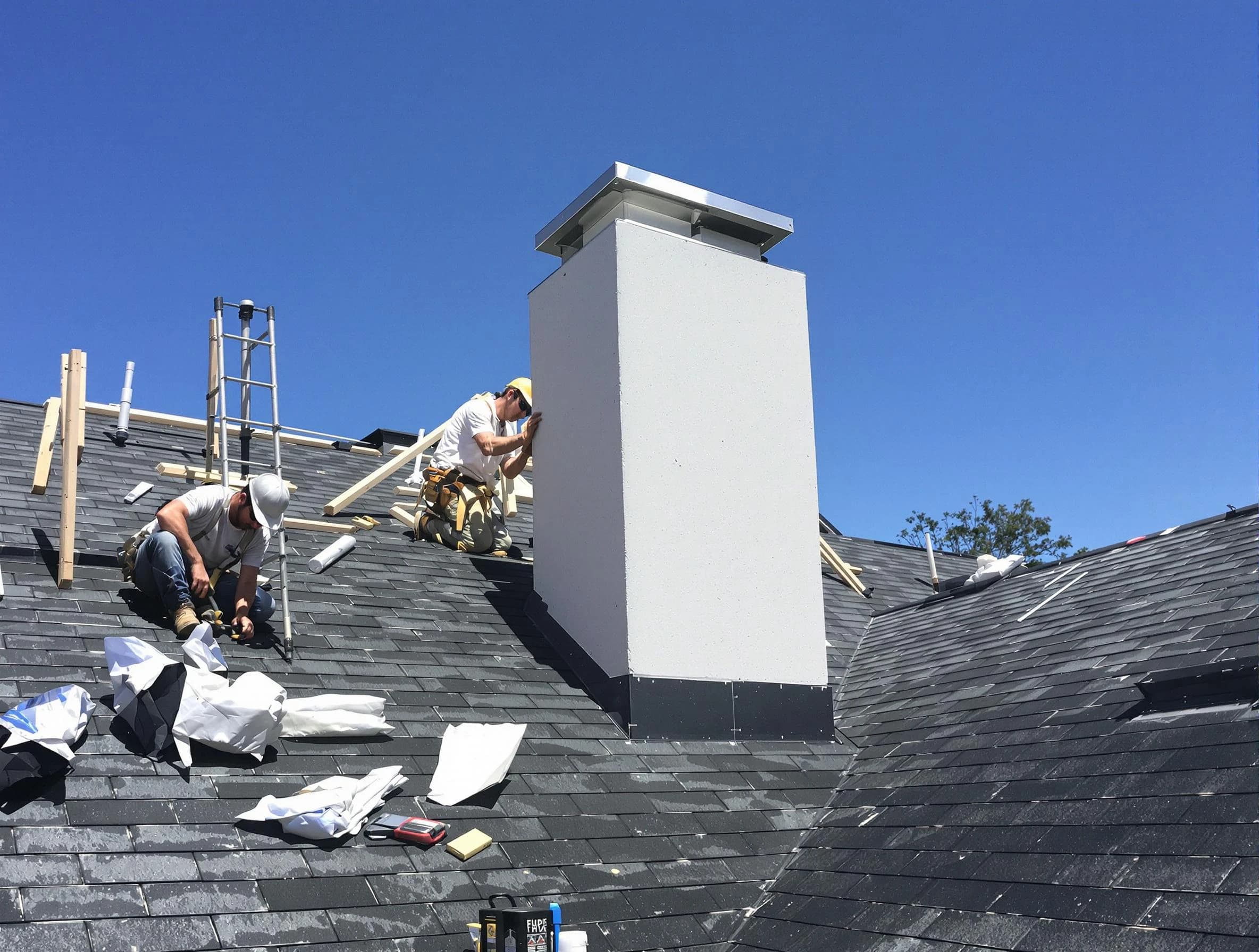 Helena Chimney Sweep crew installing a new chimney in Helena, AL