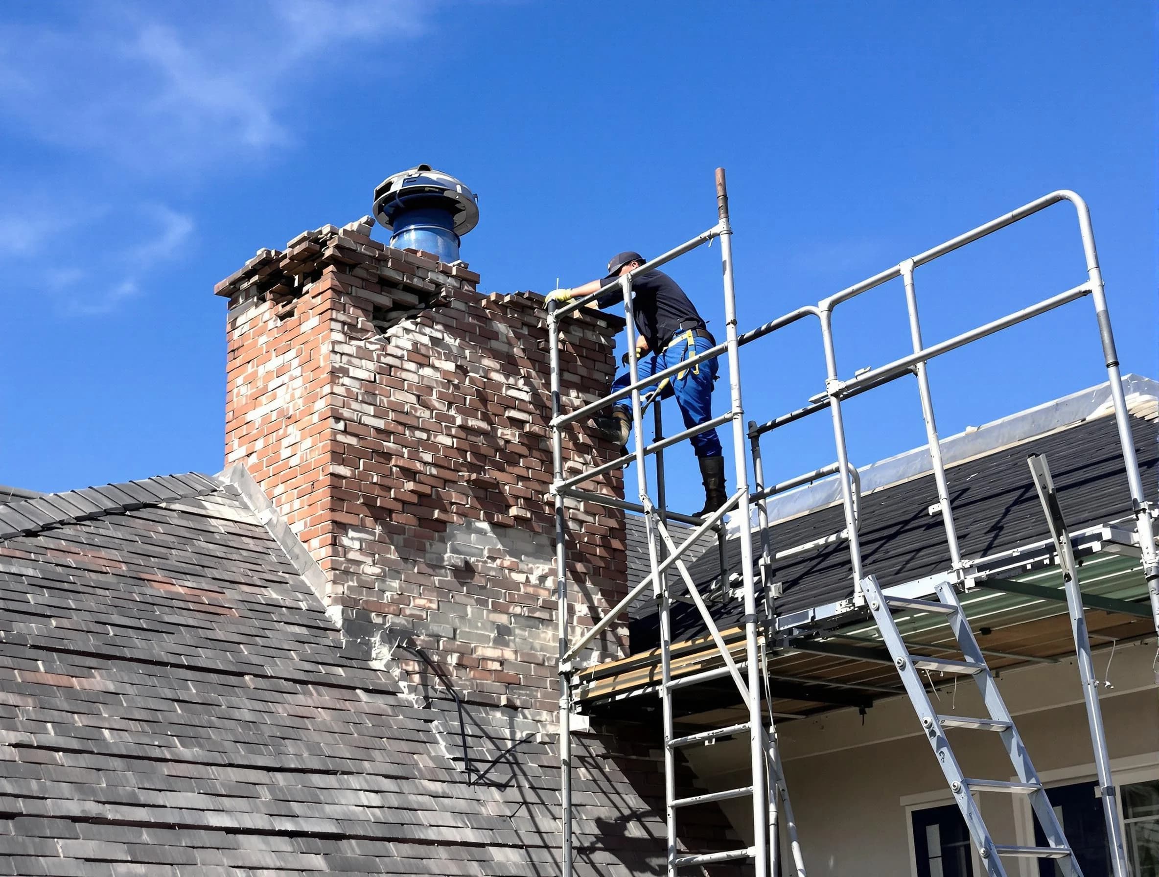 Rebuilding a chimney structure by Helena Chimney Sweep in Helena, AL