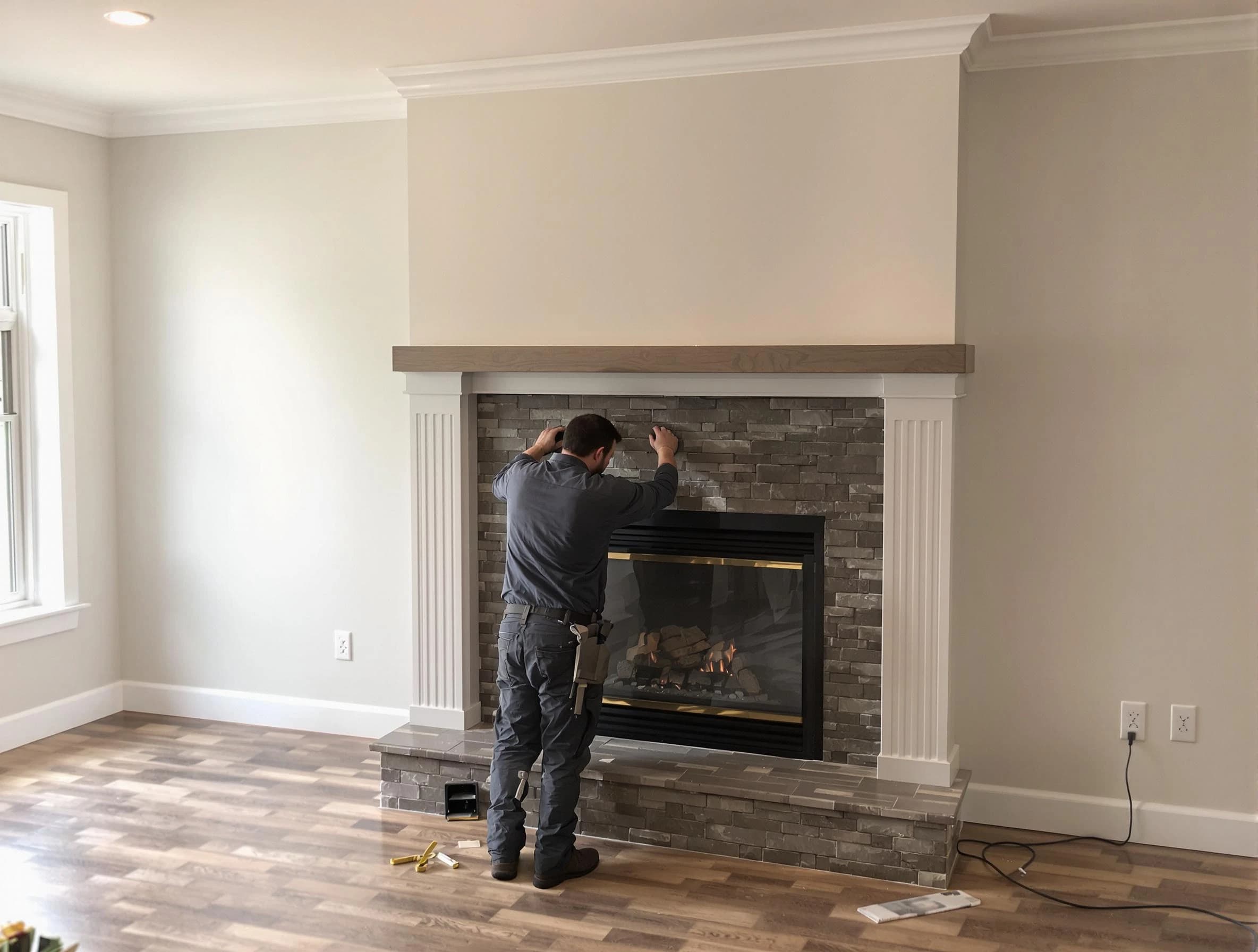 Helena Chimney Sweep finishing a custom fireplace install in Helena, AL