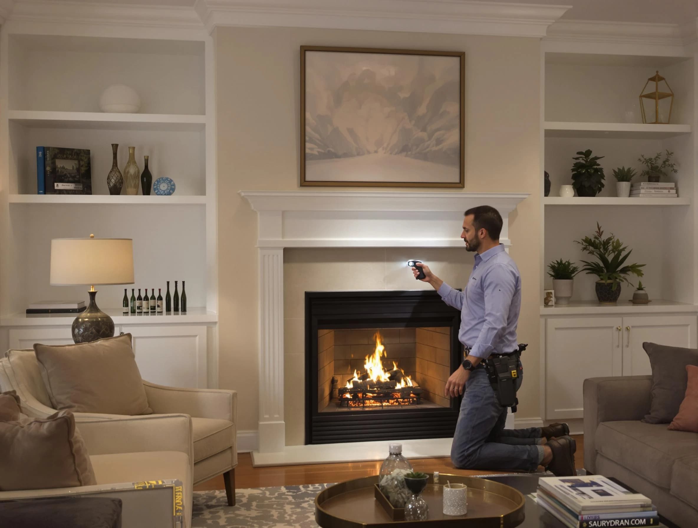 Helena Chimney Sweep conducting a fireplace safety inspection in Helena, AL