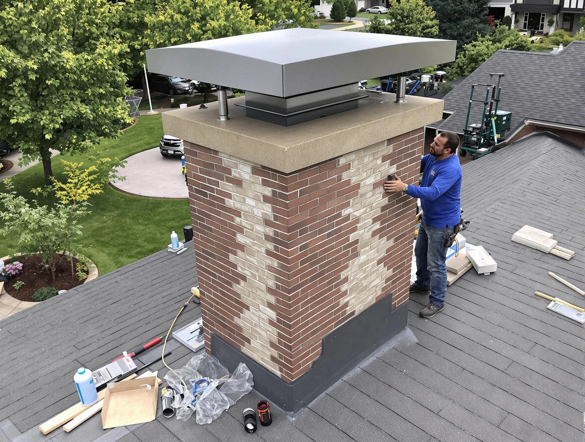 Helena Chimney Sweep team working on a custom chimney remodel in Helena, AL