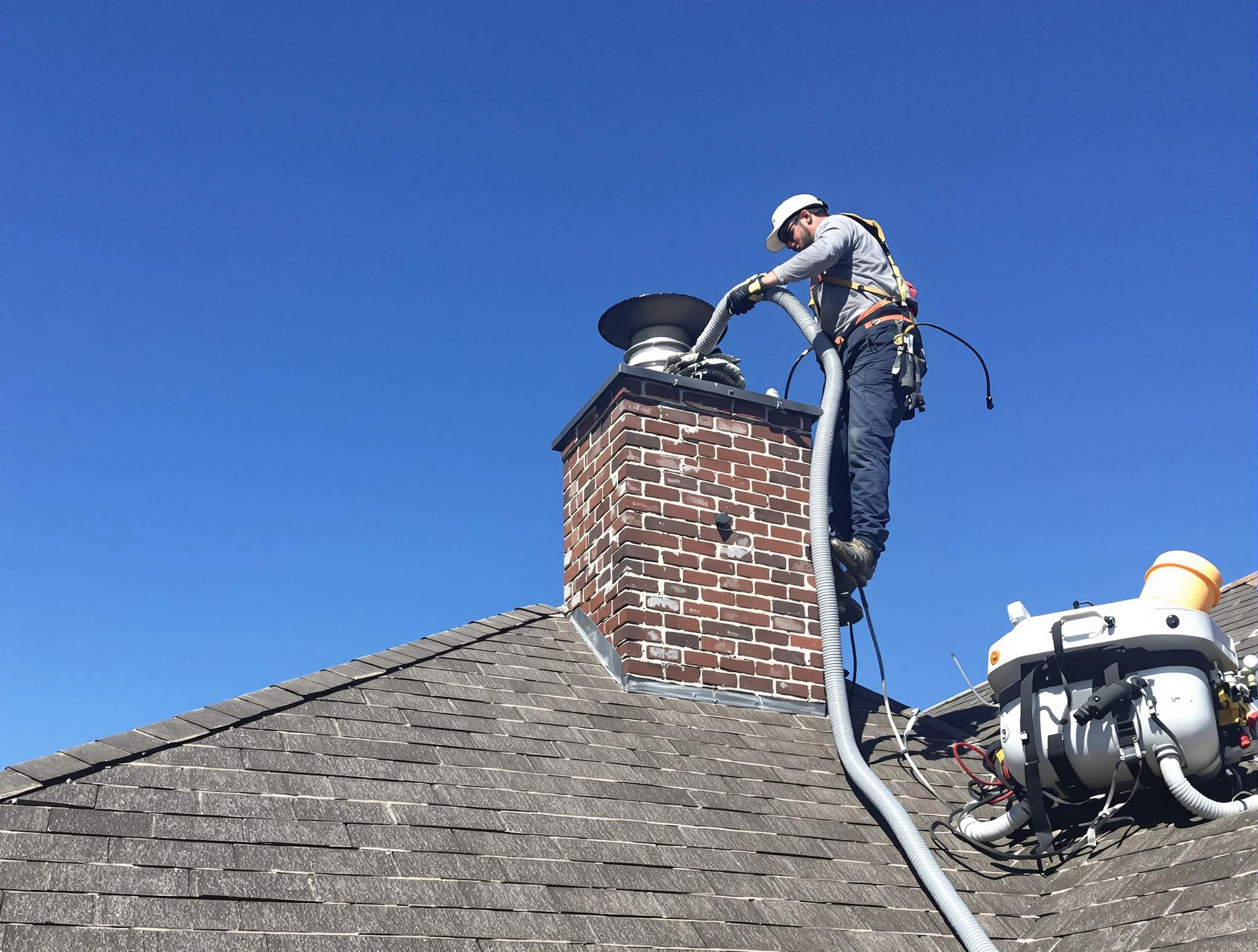 Dedicated Helena Chimney Sweep team member cleaning a chimney in Helena, AL