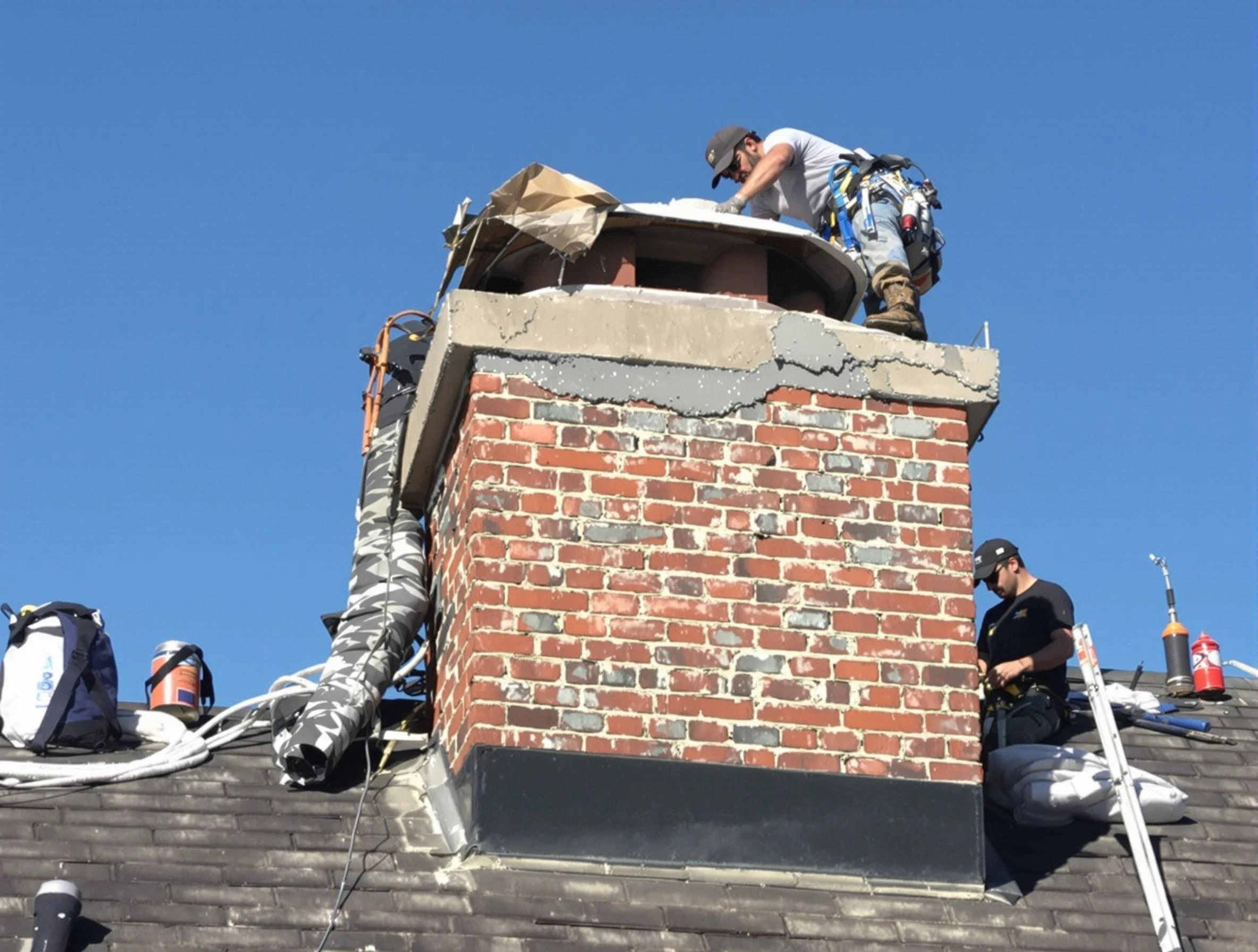 Helena Chimney Sweep installing a custom chimney crown in Helena, AL