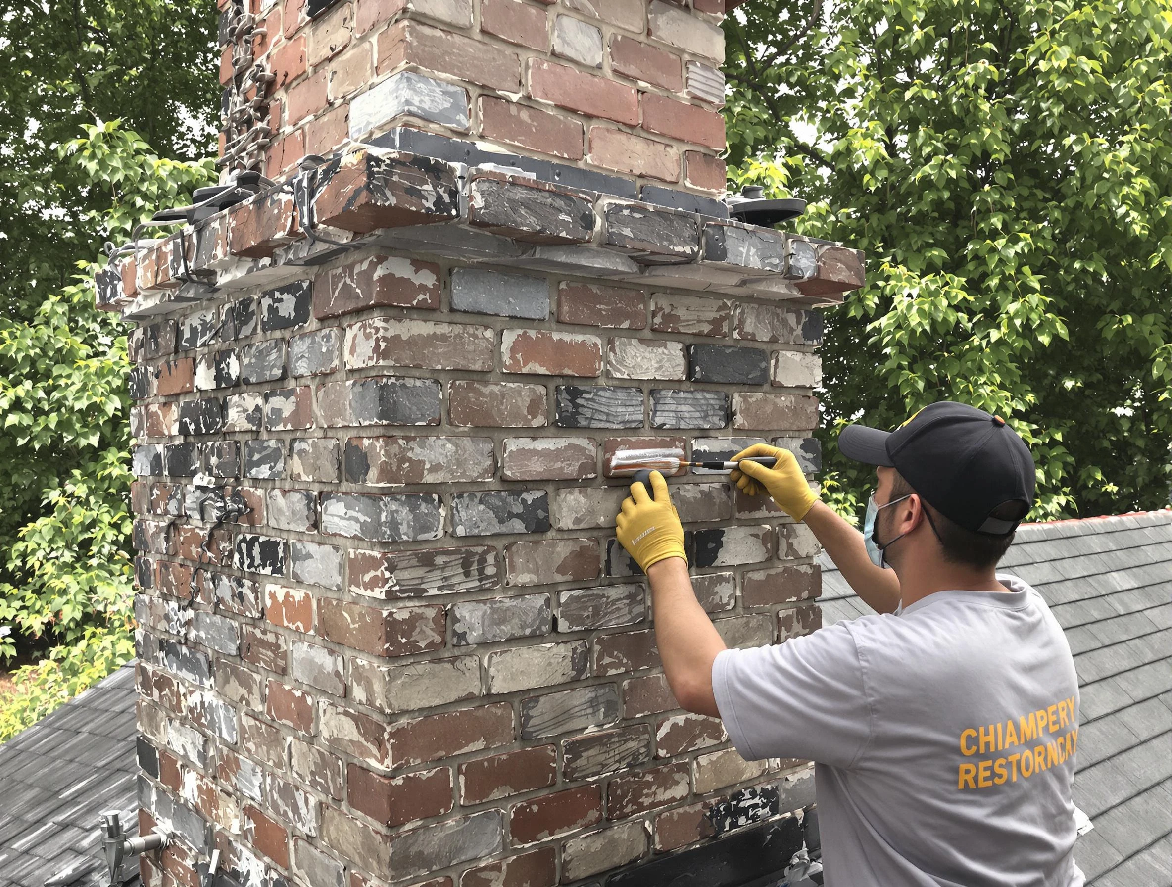 In-progress chimney restoration by Helena Chimney Sweep in Helena, AL
