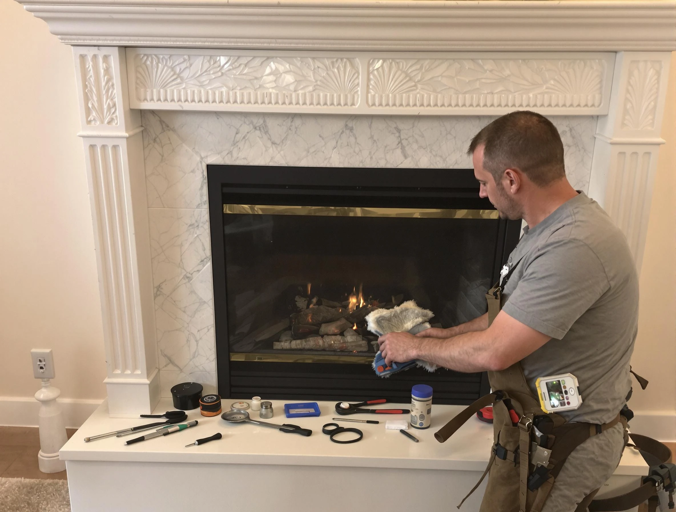 Helena Chimney Sweep performing fireplace maintenance in Helena, AL